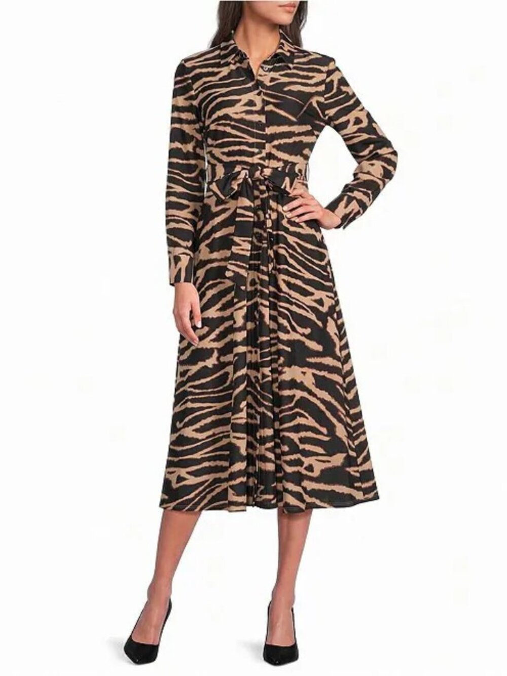 Jude Connally Zebra Print Long Sleeve Midi Dress Size M NWT